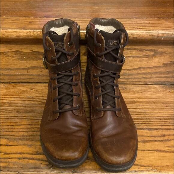 UGG Women's Kesey Chestnut Brown Leather Waterproof Boots 1005264 Women’s 8 - Picture 2 of 9